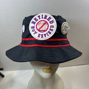 VTG Black "Retired but Rehired" Black Retirement Cotton Pail Hat 7 Pins XL
